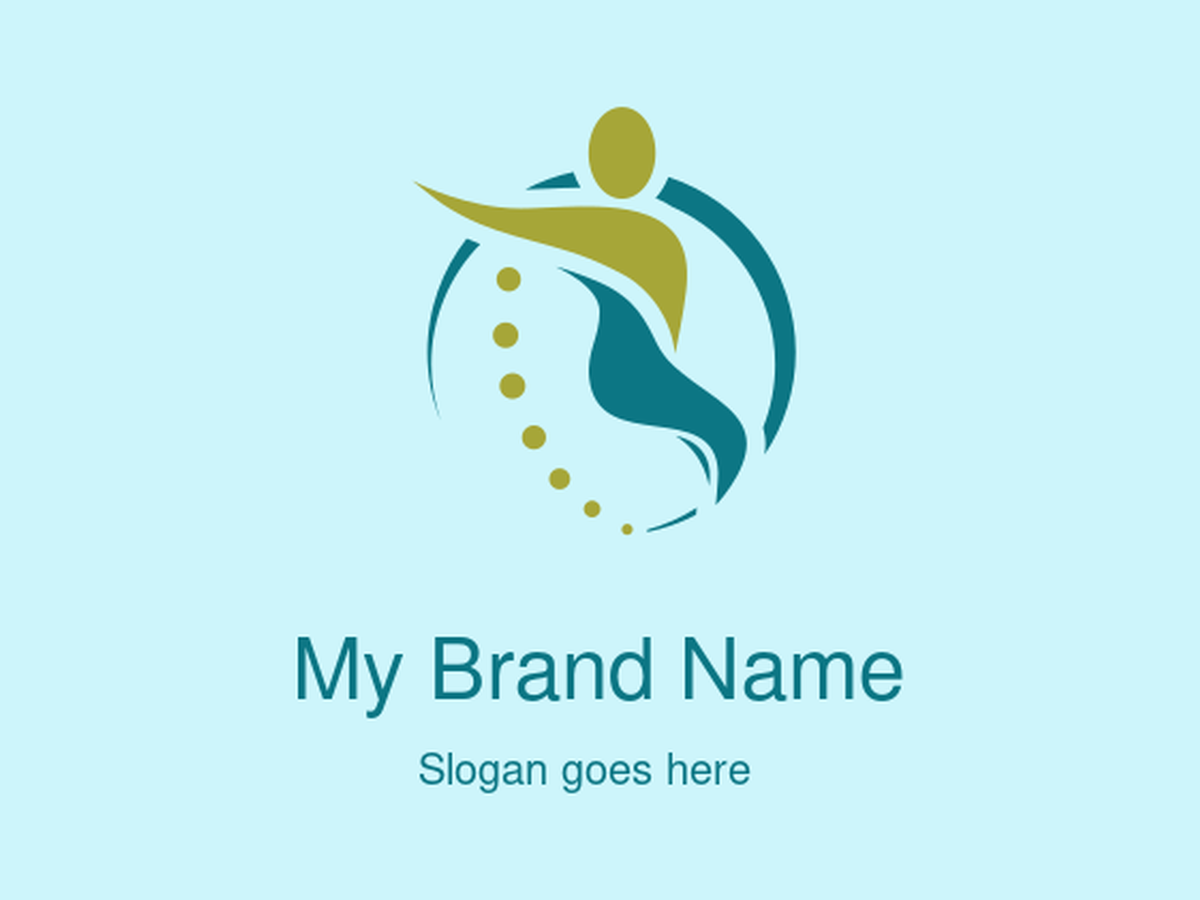 Elegant Green and Blue Human Spine with Circular Motion Logo Design for Chiropractic and Wellness Brands